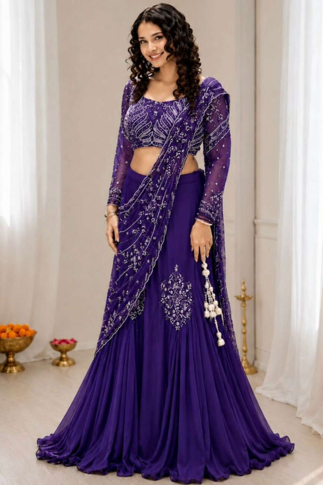 Crazycloths BB 73 Ready to Wear Premium Chinon Silk Embroidey & Sequins Work Lehenga Choli