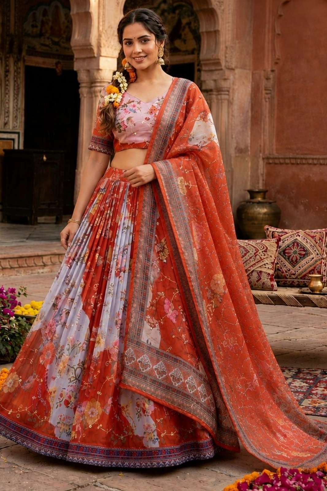 Crazycloths KA 23047 Tabi  Silk Printed & Embroidery Work Navratri Lehenga Choli