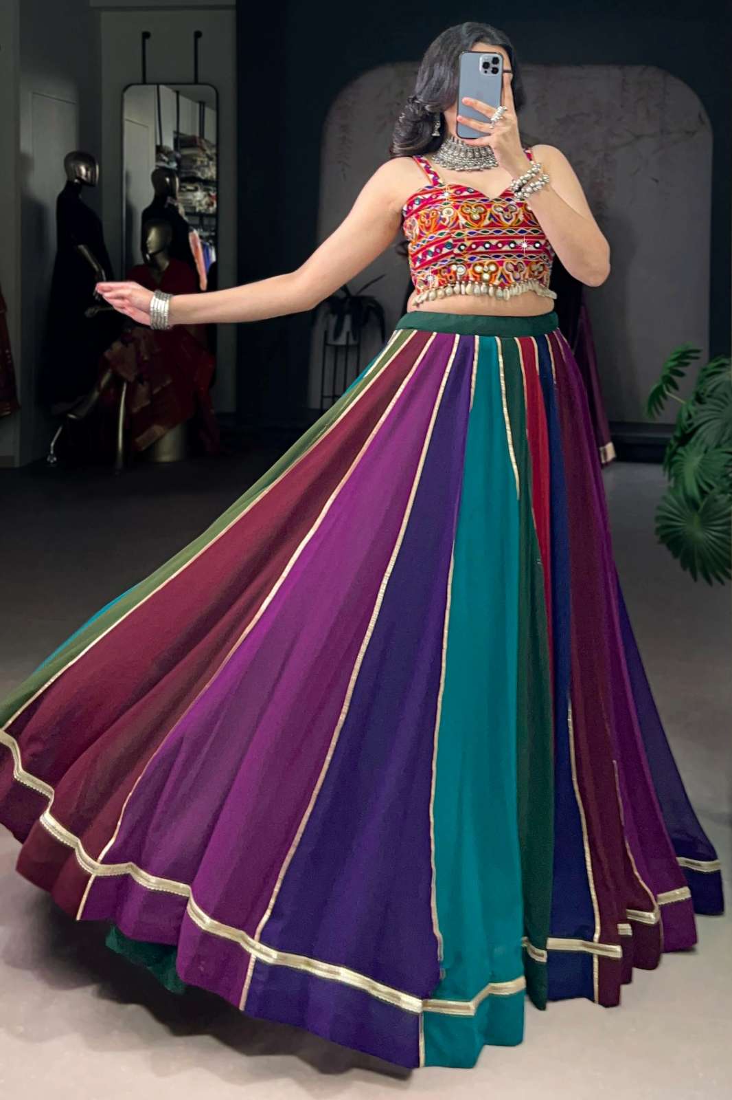 Crazycloths NNK1686MUT Georgette Multi Color Gota Patti Work Navratri Lehenga Choli