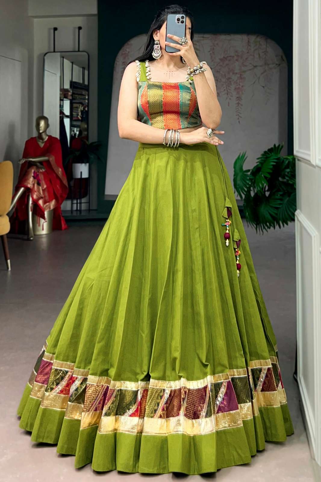 Crazycloths NNK1755PRT Cotton Gota Patti & Zari Weaving Work Navratri Lehenga Choli