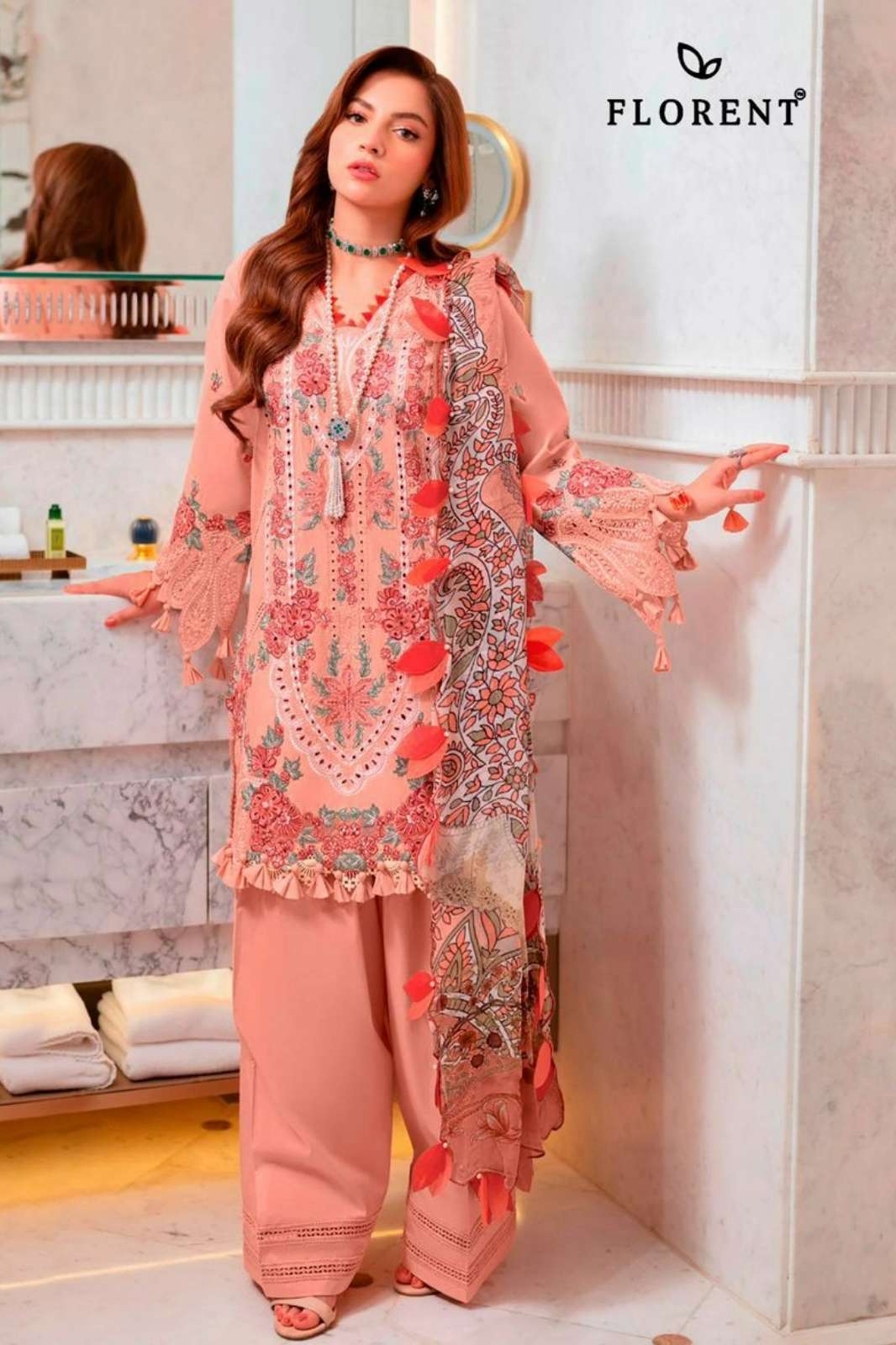 FLORENT 1077 CAMBRIC COTTON WITH HEAVY EMBROIDERY WORK PAKISTANI SUIT 