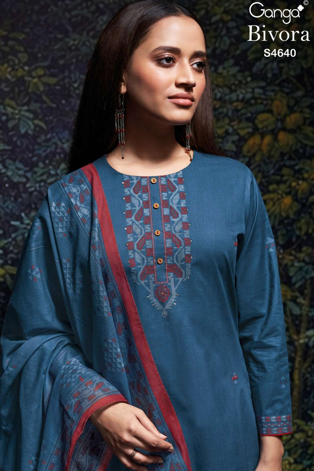 GANGA BIVORA S4640 PREMIUM COTTON HAND EMBROIDERED SUIT