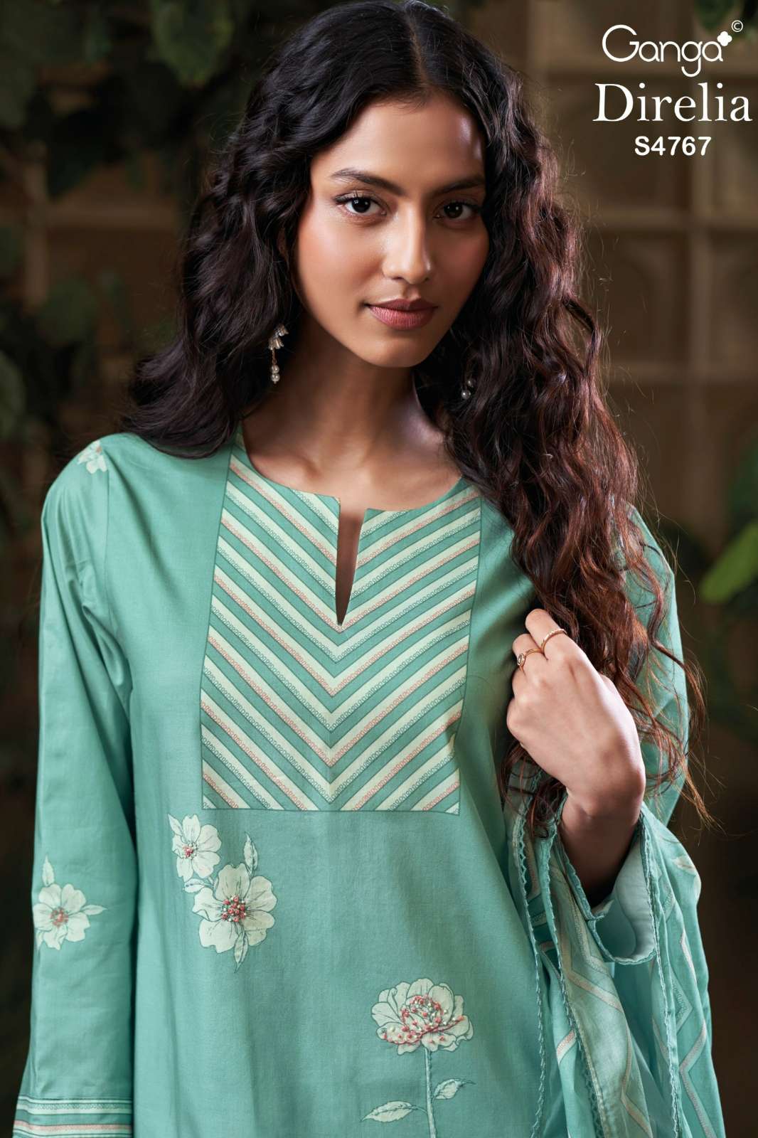 Ganga Direlia Premium Cotton Handwork & Schiffli Embroidered Suit