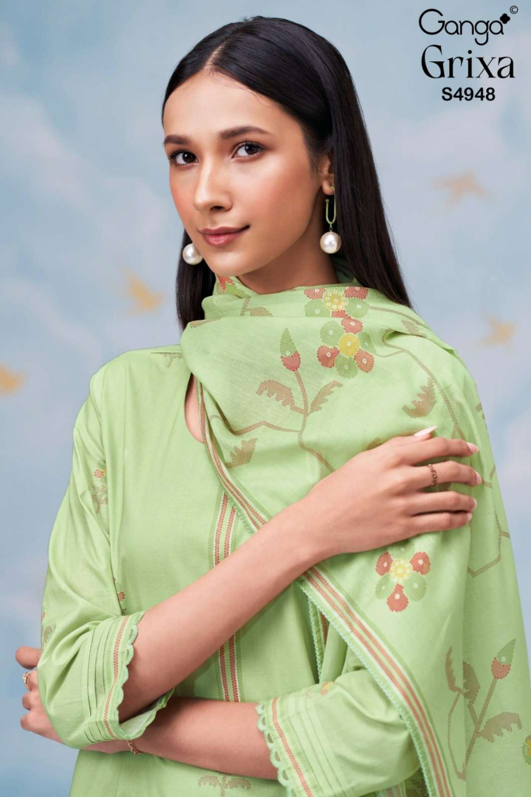 GANGA GRIXA S4948 PREMIUM COTTON PRINTED WITH EMBROIDERY WORK SUIT