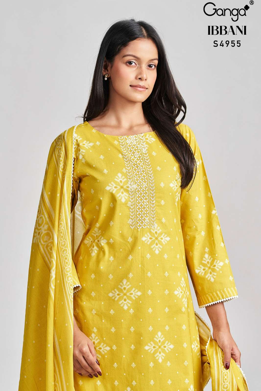 GANGA IBBANI S4955 COTTON PRIN & HAND WORK & EMBROIDERY WORK SUIT