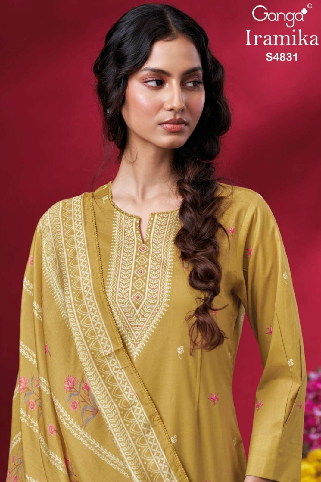 GANGA IRAMIKA S4831 PREMIUM COTTON PRINTED WITH EMBROIDERY WORK SUIT