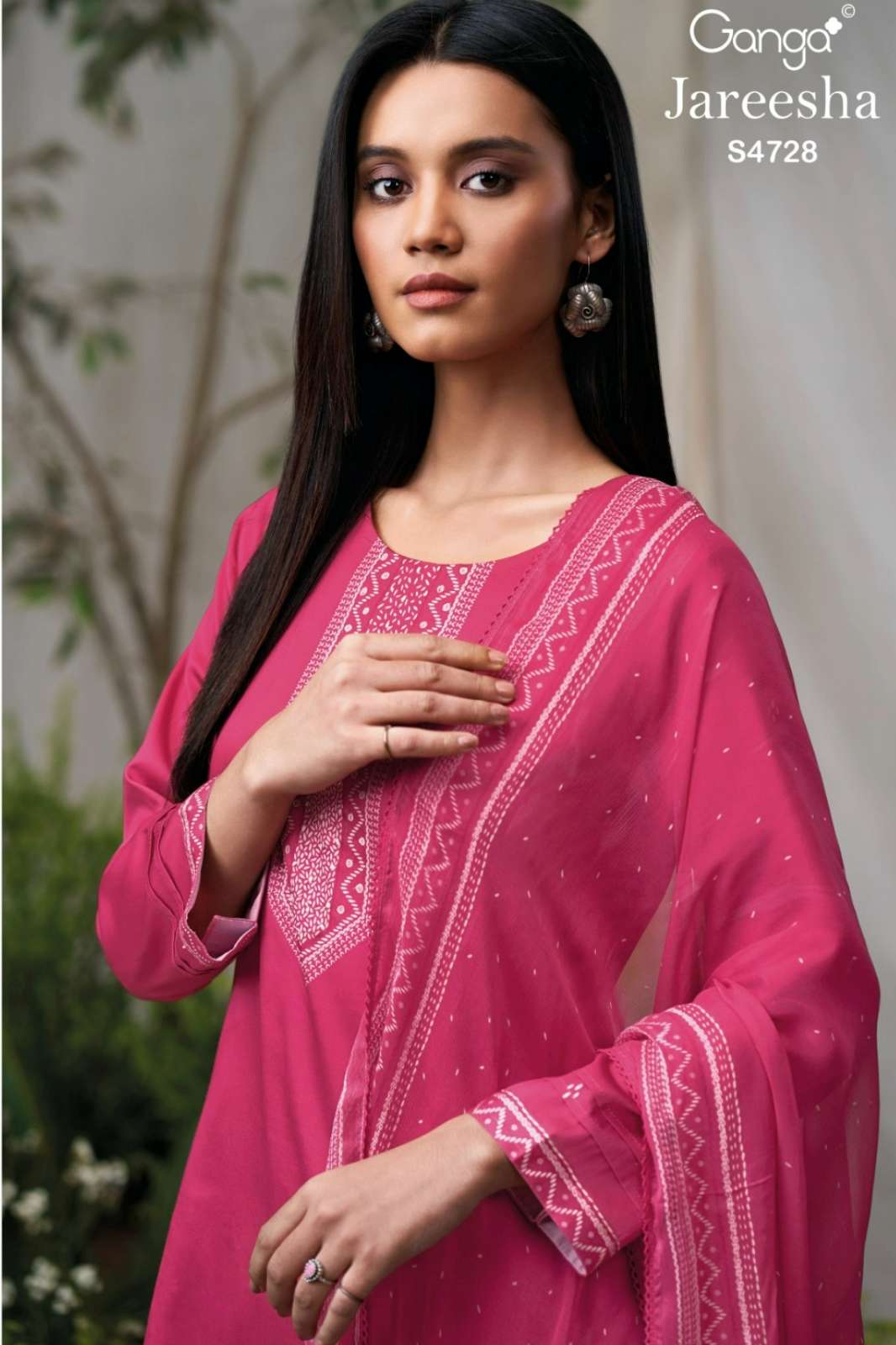 GANGA JAREESHA PREMIUM COTTON PRINT & HAND EMBROIDERY WORK SUIT