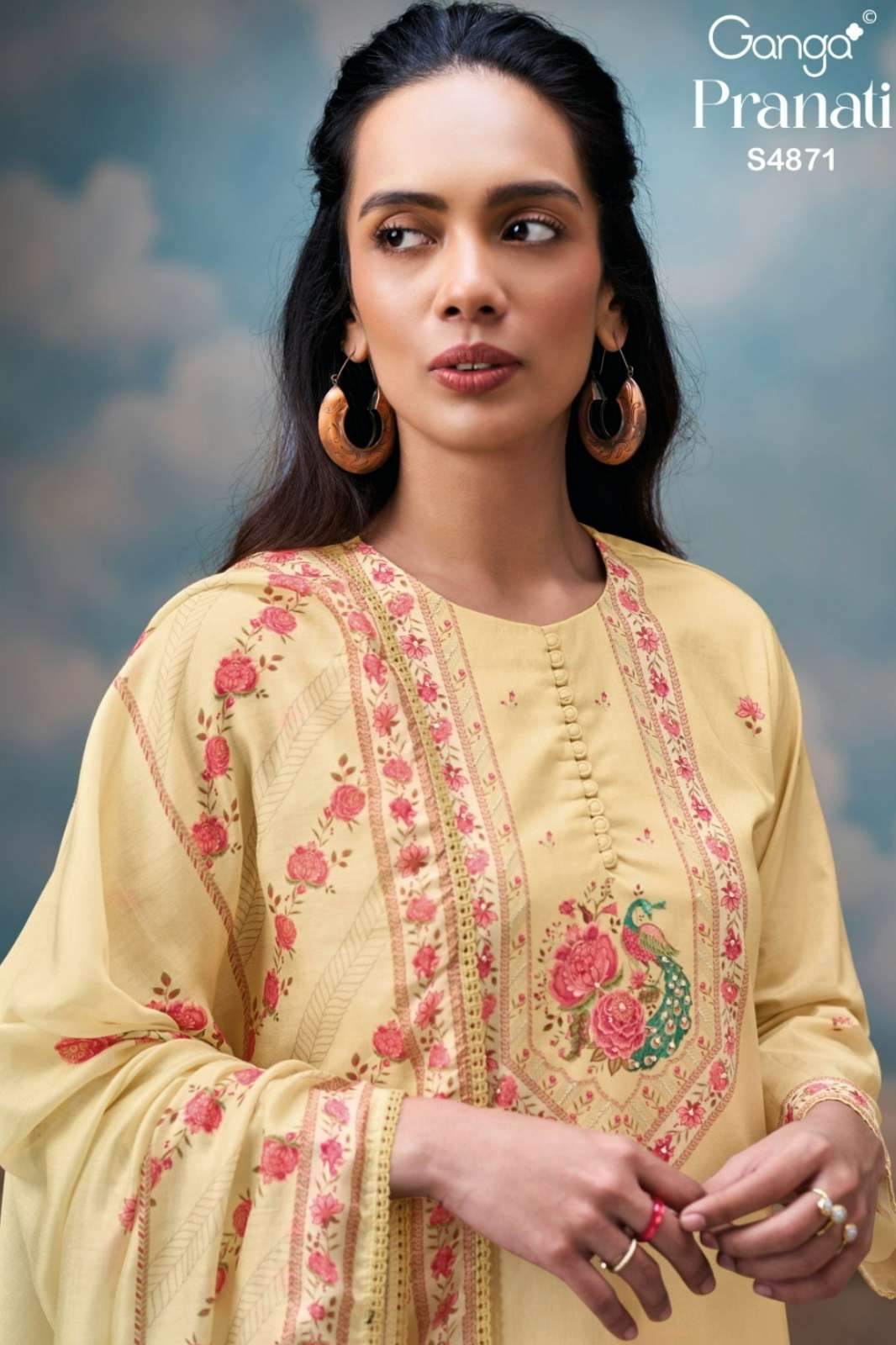 GANGA PRANATI S4871 PREMIUM COTTON PRINTED WITH HAND EMBROIDERY WORK SUIT