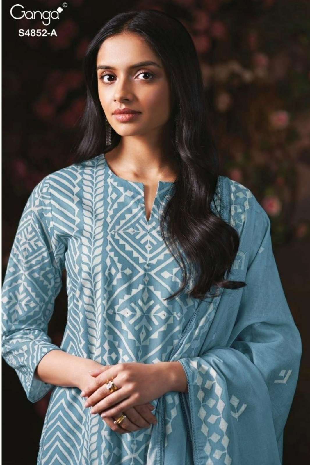 GANGA Presents AVENSA 4852 PREMIUM COTTON PRINTED SUIT WITH CROCHET LACE HANDWORK SUIT