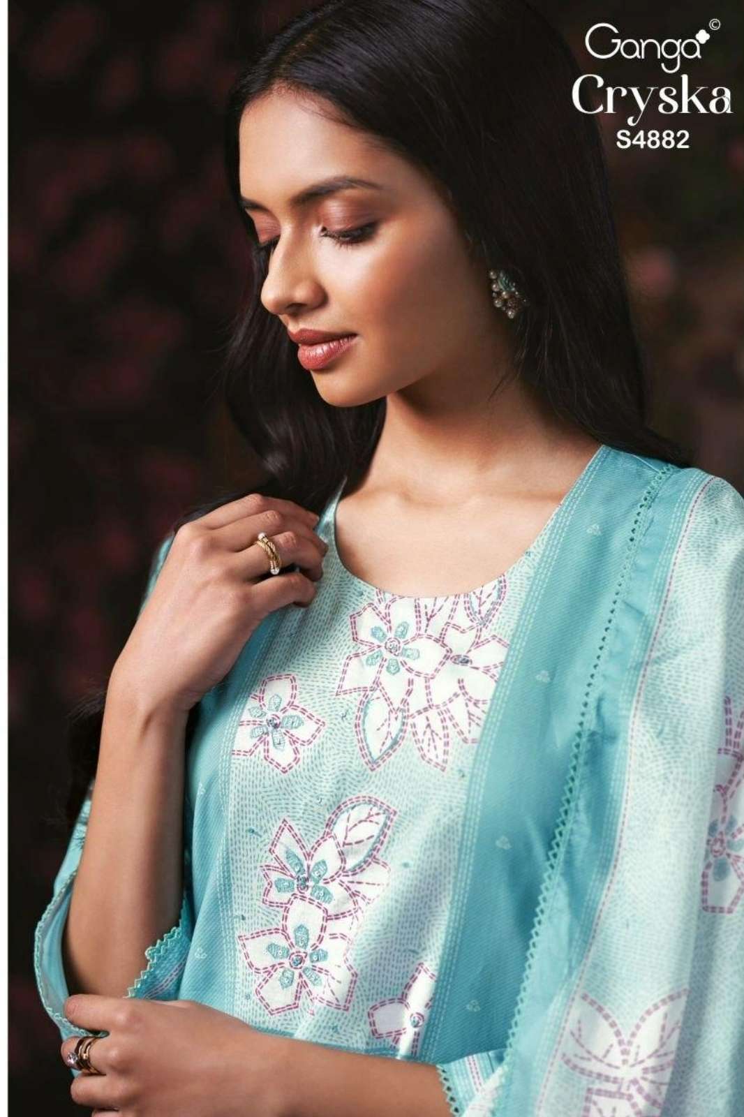GANGA Presents CRYSKA 4882 PREMIUM COTTON PRINTED WITH HAND EMBROIDERY SUIT