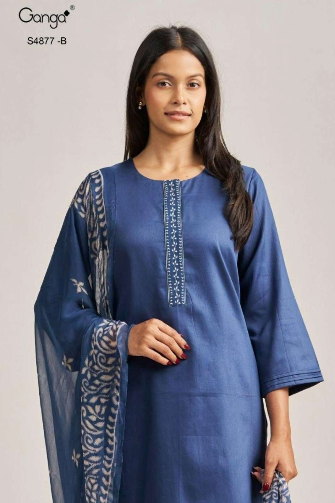 GANGA Presents GABINA 4877 PREMIUM COTTON SATIN  PRINTED SUIT WITH CROCHET LACE 