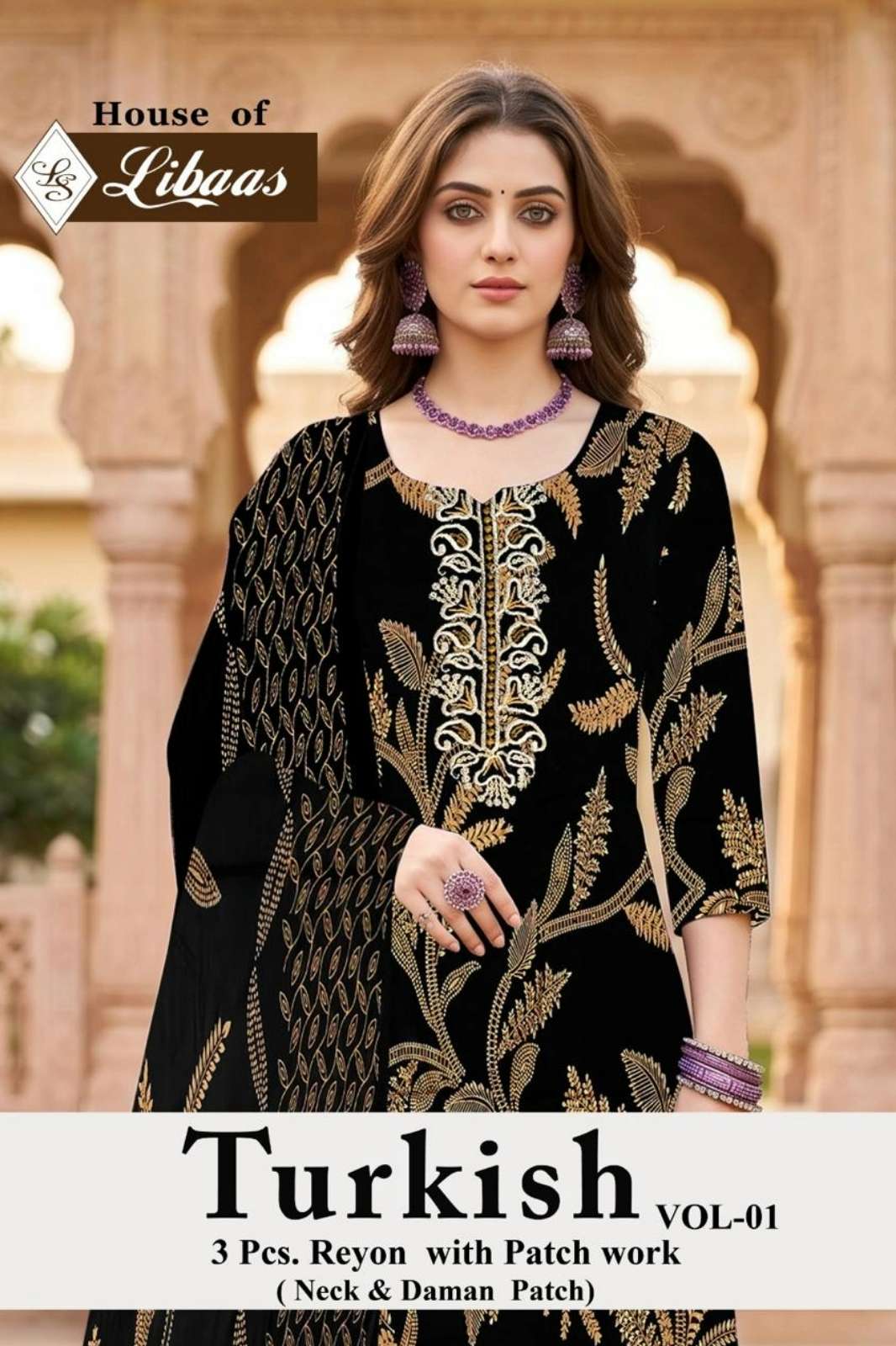 HOUSE OF LIBAAS TURKISH VOL 1 Rayon Fabric With FoiI Print & Lace Work Suit 