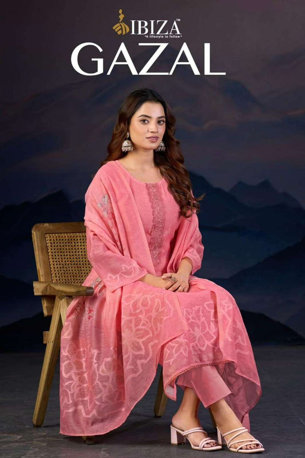 IBIZA GAZAL PURE LILEN  JAQUARD DIGITAL PRINT WITH EMBROIDERY WORK SUIT 