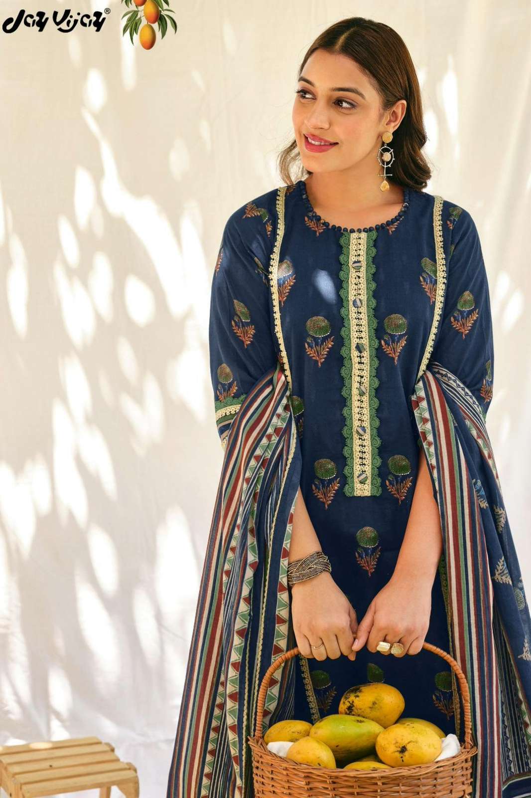 JAY VIJAY AAM BAGH PREMIUM COTTON JACQUARD BUTTI HAND BLOCK PRINT WORK SUIT