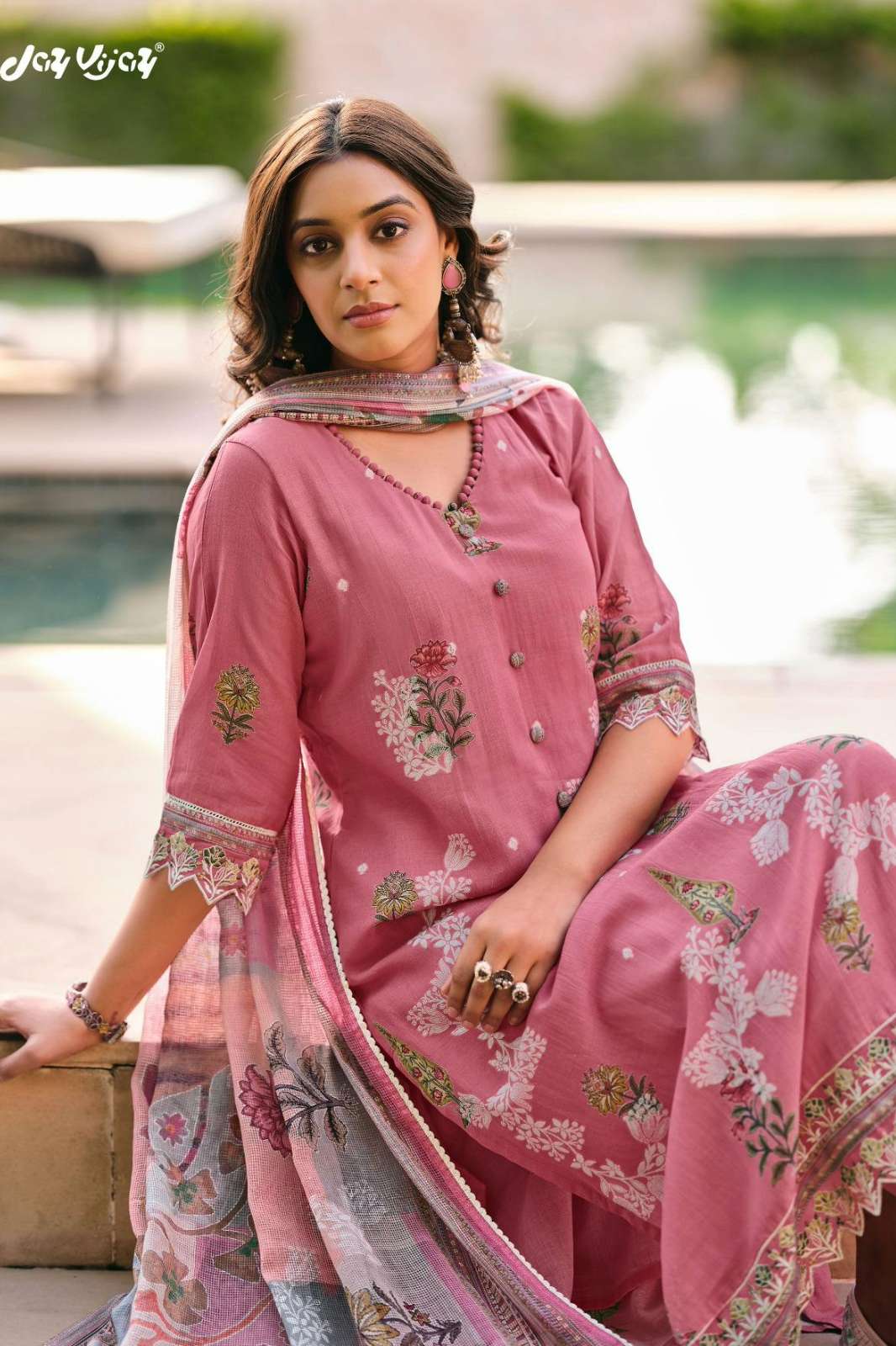 JAY VIJAY UDAAN PREMIUM MAL CHANDERI JACQUARD EMBROIDERED SUIT