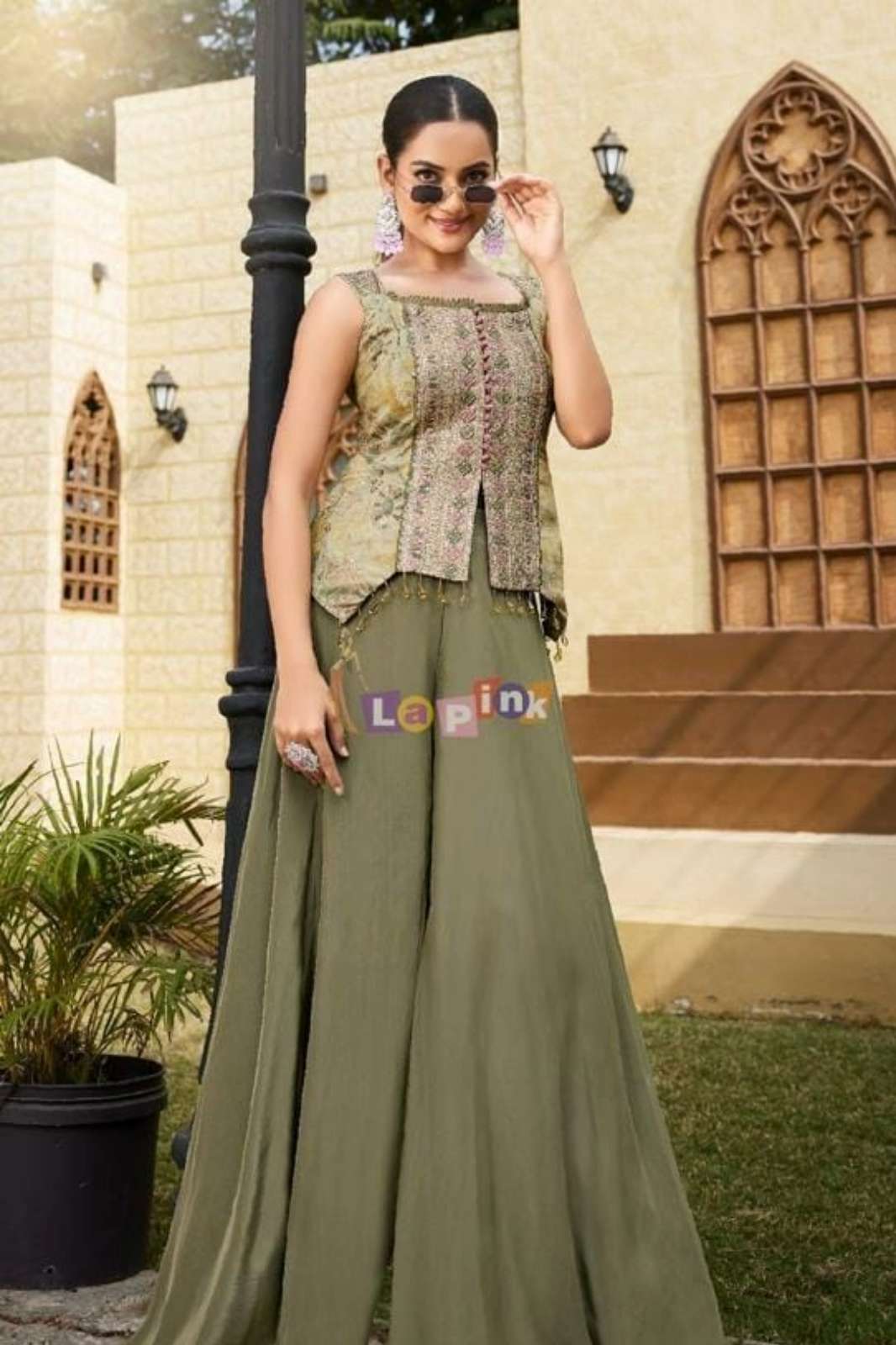 Lapink 22282 Silk fabric Embroidered sequence work Indo western with designer printed Peplum