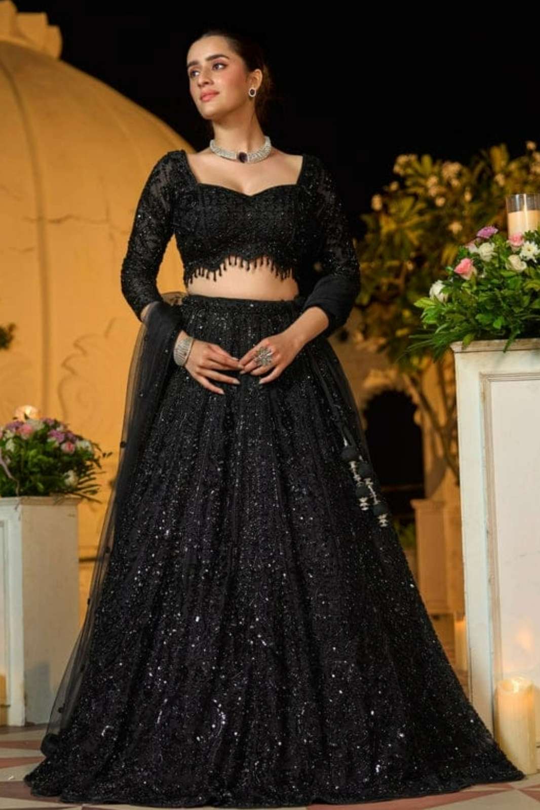 Lapink 22976 Ready to Wear Black Net Fabric wedding Lehenga with Multi thread & Stones work