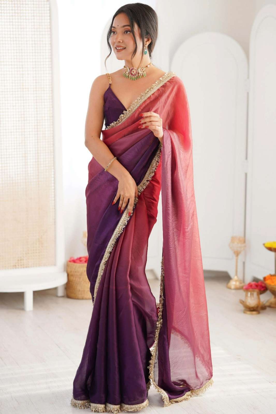 Mahotsav MARIYA Fendy Satin Shaded With Lace Border Party Wear Saree