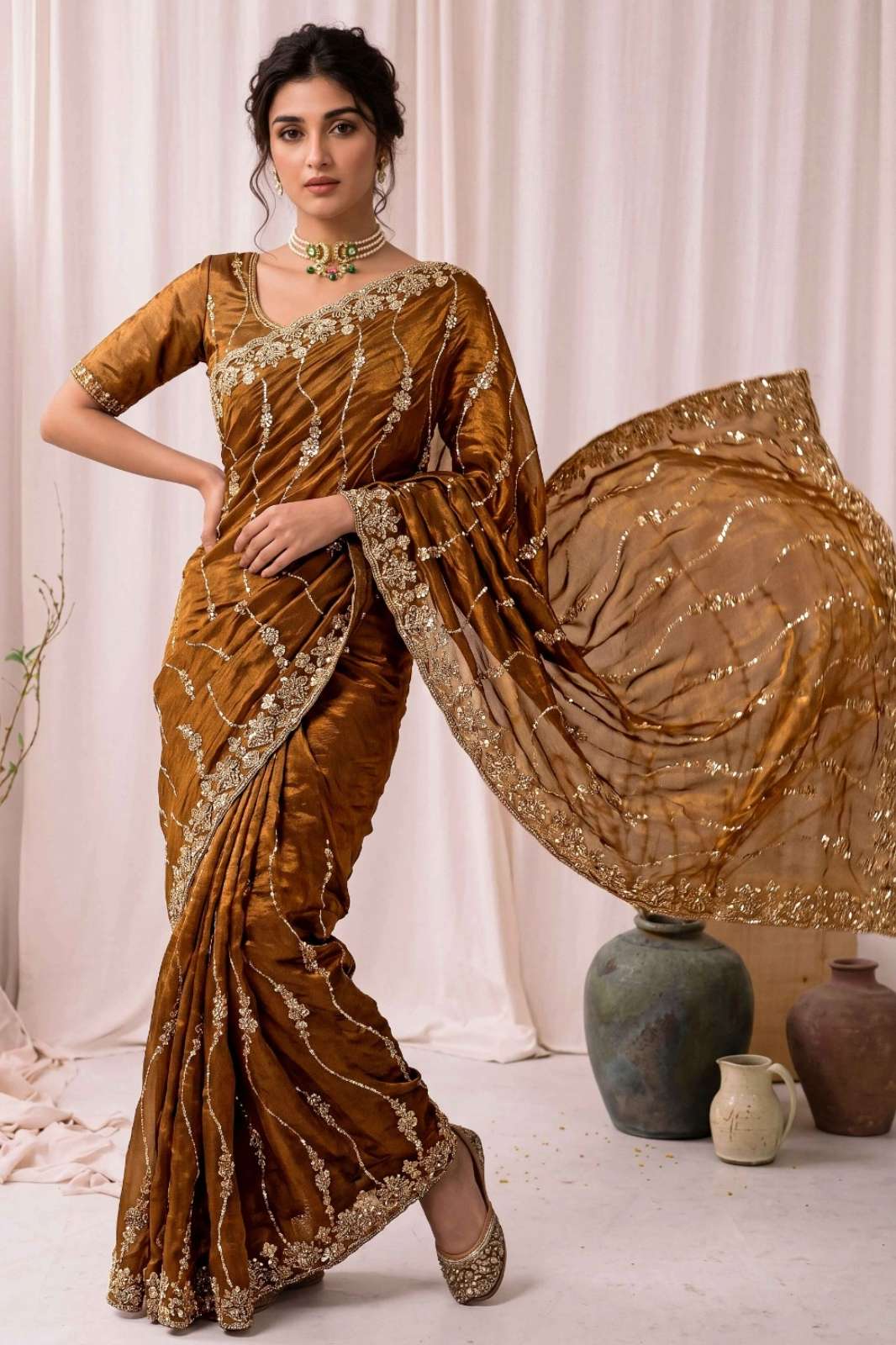 Mahotsav PAVIKA Space Silk With Sequance & Cutdana Hand Work Saree