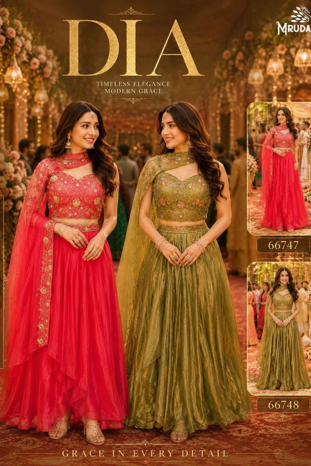 MRUDANGI DIA READY TO WEAR REAL PREMIUM  FANDY SATIN EMBROIDERED LEHENGA