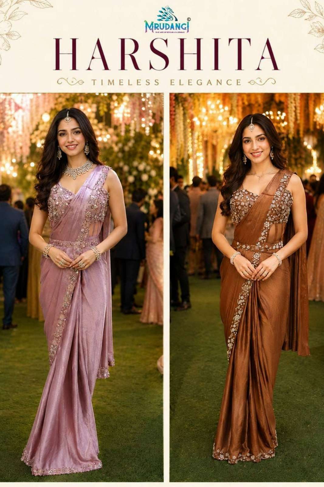 MRUDANGI HARSHITA READY TO WEAR PREMIUM SATIN CRUSH HEAVY WORK SAREE