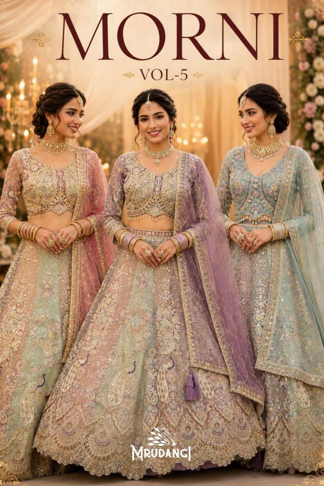 MRUDANGI MORNI VOL 5 READY TO WEAR REAL PREMIUM NET RESHAM EMBROIDERED WEDDING LEHENGA