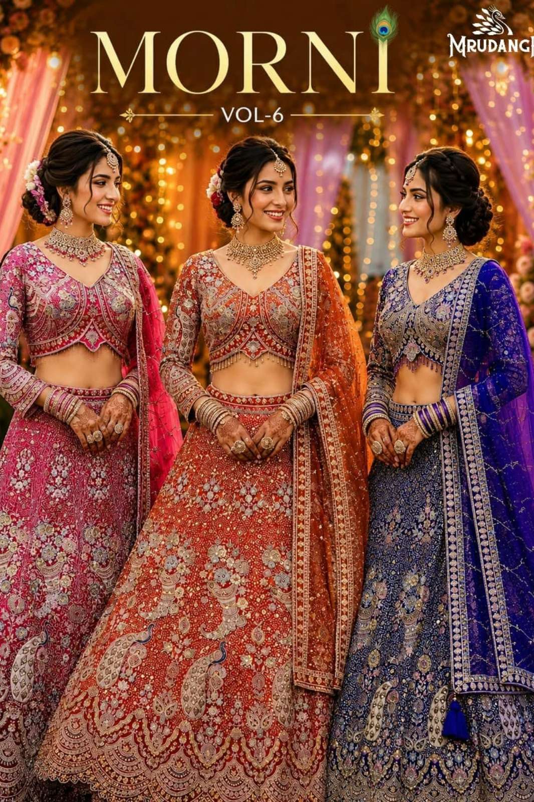 MRUDANGI MORNI VOL 6 READY TO WEAR REAL PREMIUM NET RESHAM EMBROIDERED WEDDING LEHENGA