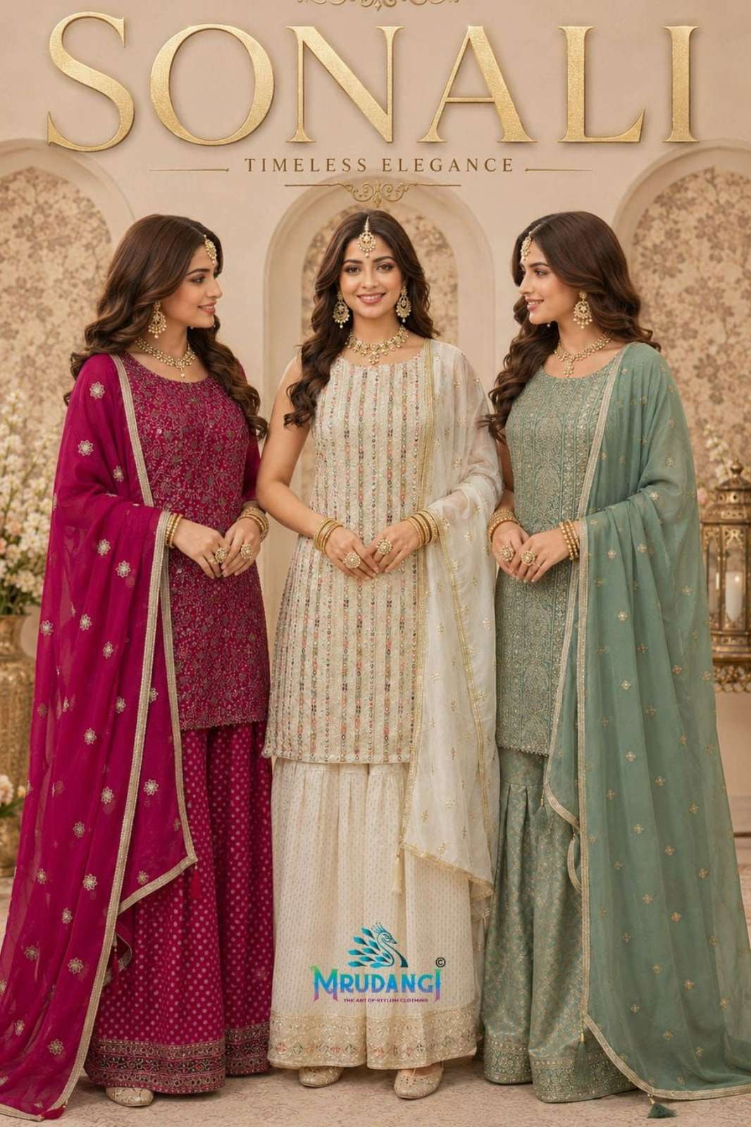 MRUDANGI SONALI READY TO WEAR PREMIUM REAL GEROGETTE EMBROIDERED SUIT 