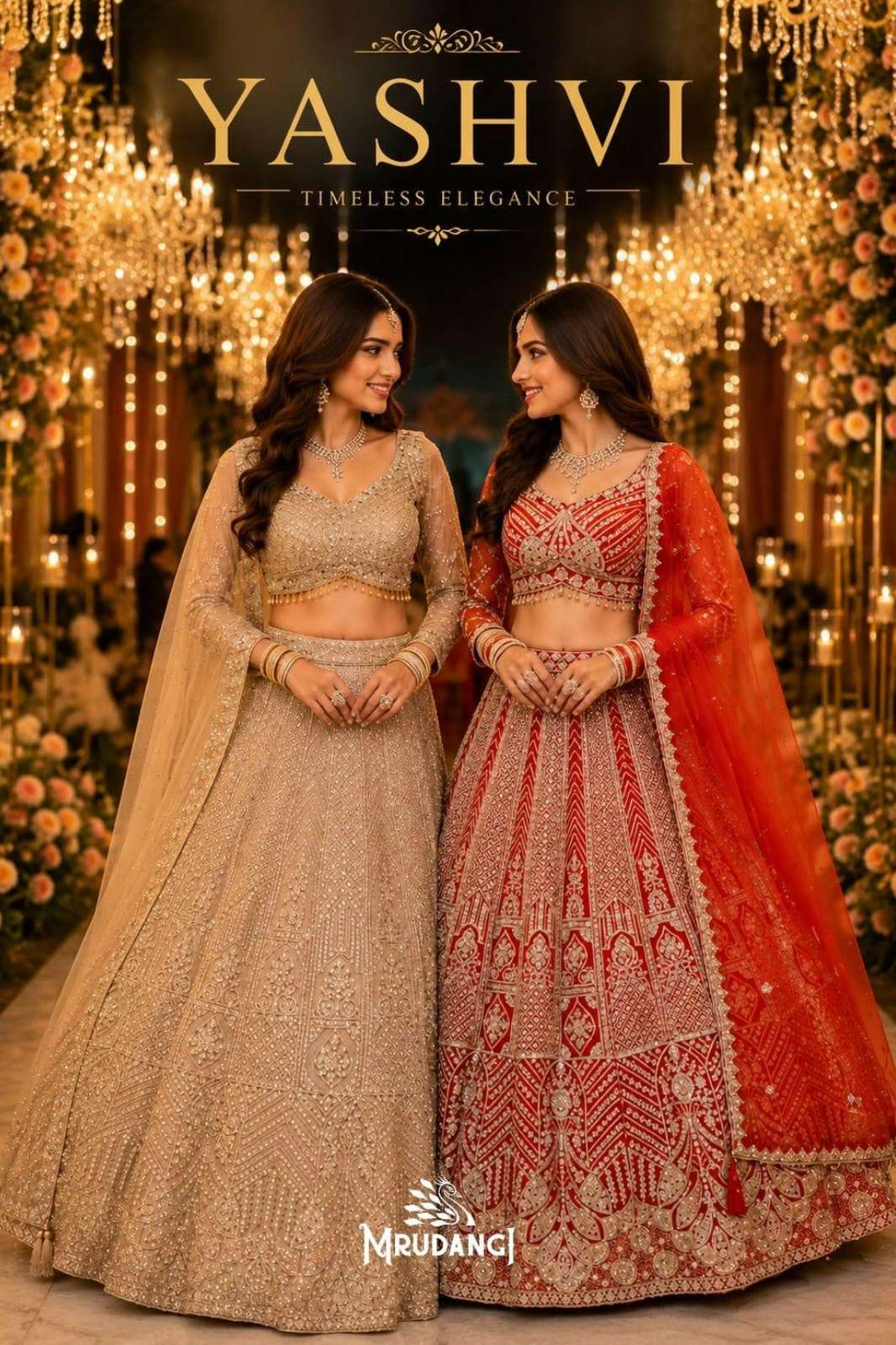 MRUDANGI YASHVI READY TO WEAR REAL PREMIUM  NET EMBROIDERED WEDDING LEHENGA CHOLI