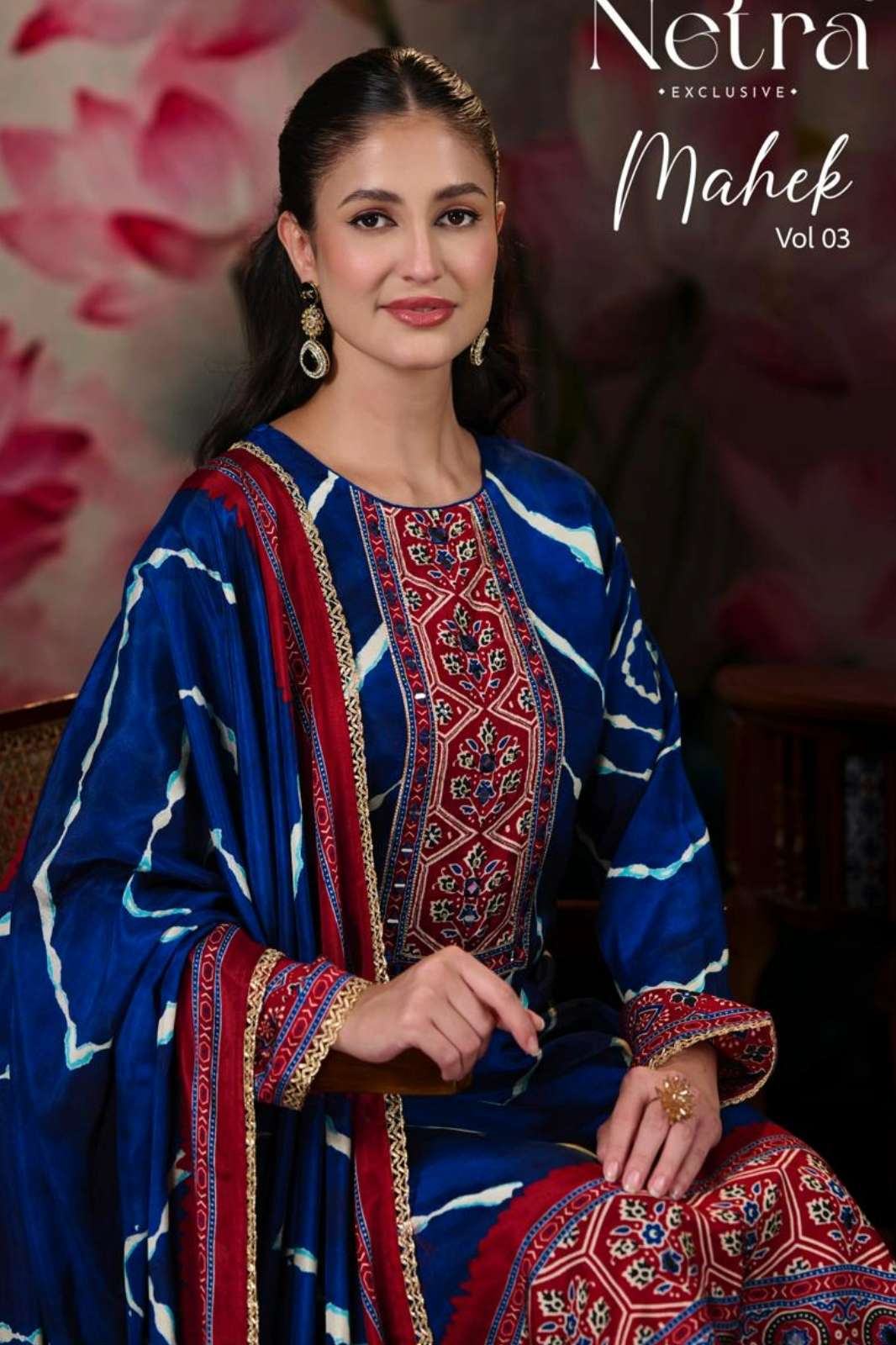 NETRA MAHEK VOL 03 PURE BEMBERG MUSLIN DIGITAL PRINT WITH HAND WORK SUIT
