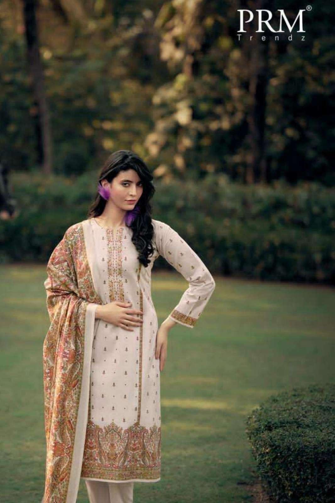 PRM TRENDZ KHWAISH VOL 2 PURE LAWN COTTON  DIGITAL PRINT SUIT WITH FANCY WORK
