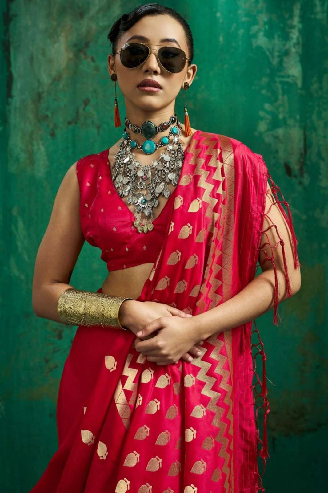 RAJTEX Kanthkala Emrald Pure Satin Handloom Weaving Saree Collection