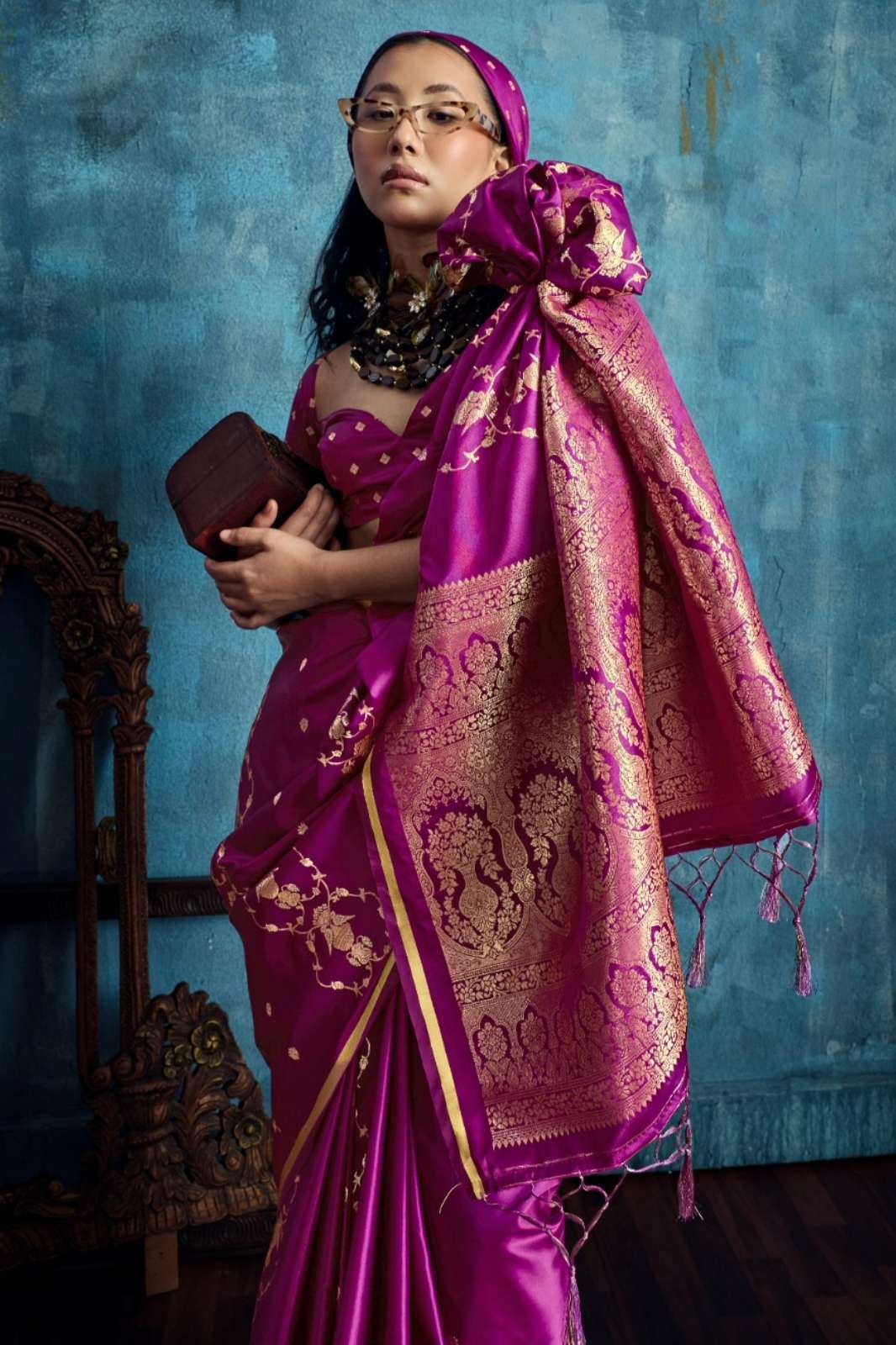 Rajtex Kanthkala Sapphire Pure Satin With Handloom Weaving Silk Saree