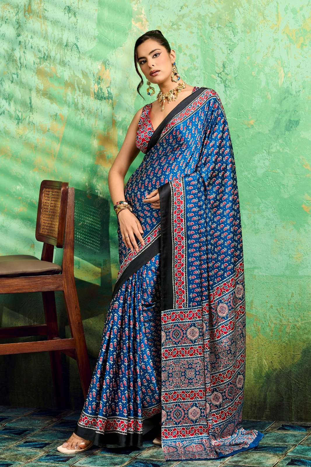 RAJTEX PRESENTS Pure Ajrakh 037 Modal Satin Ajrakh Print Saree Collection