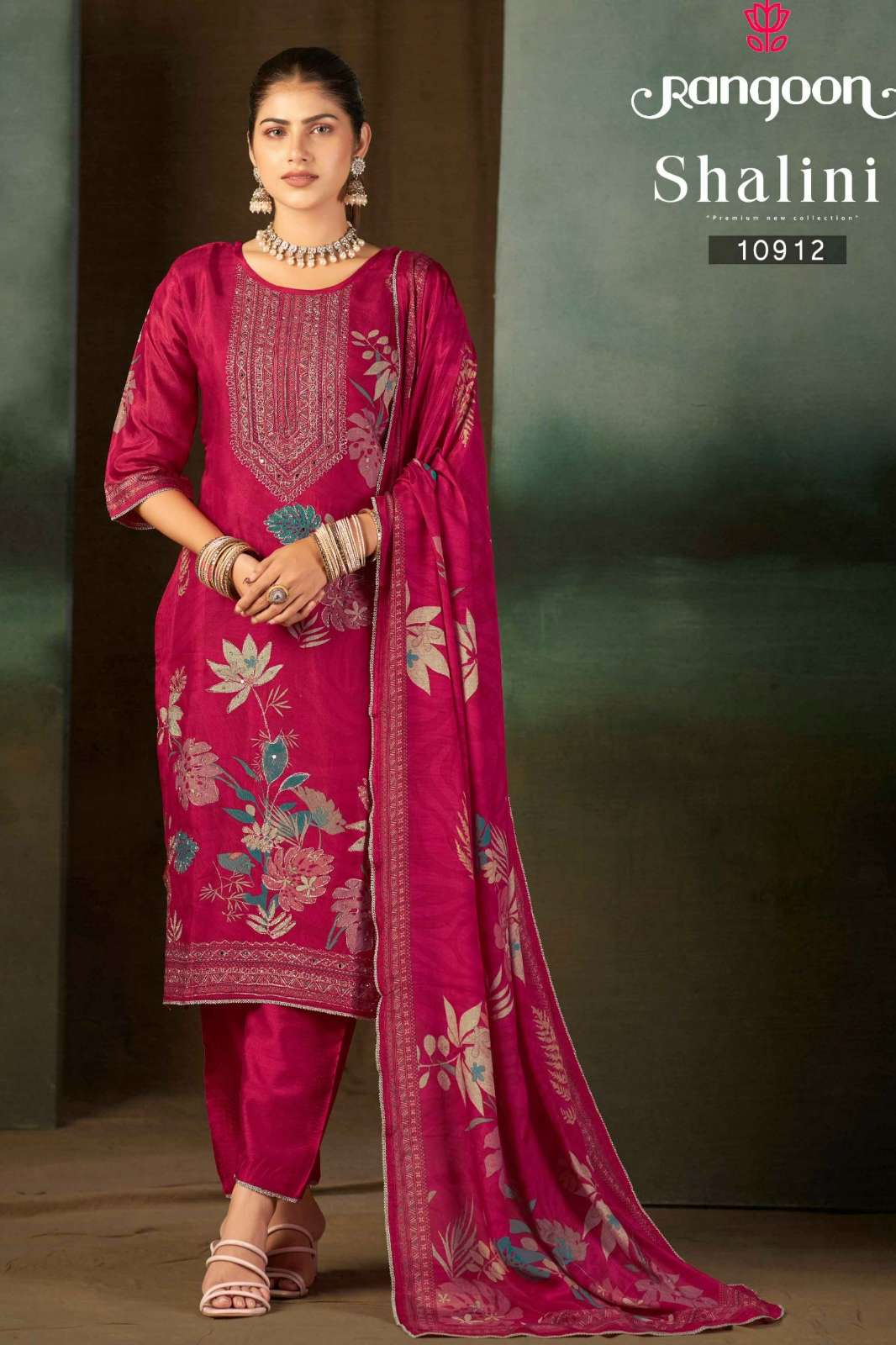 Rangoon SHALINI Pure Muslin Digital Print & Swarovski Daimond Work Suit 
