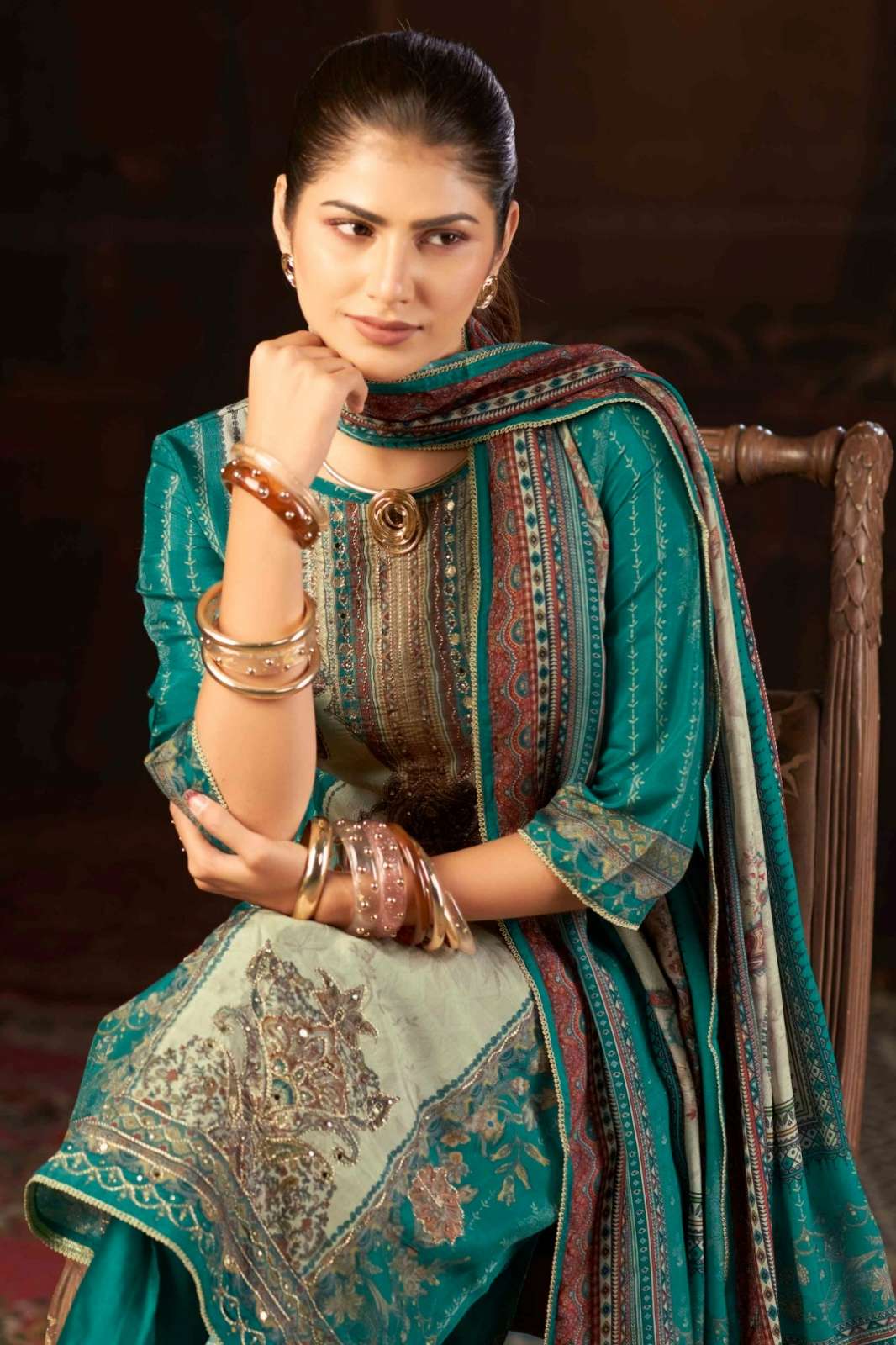 Rangoon SVETA Pure Muslin Digital Print & Swarovski Daimond Work Suit