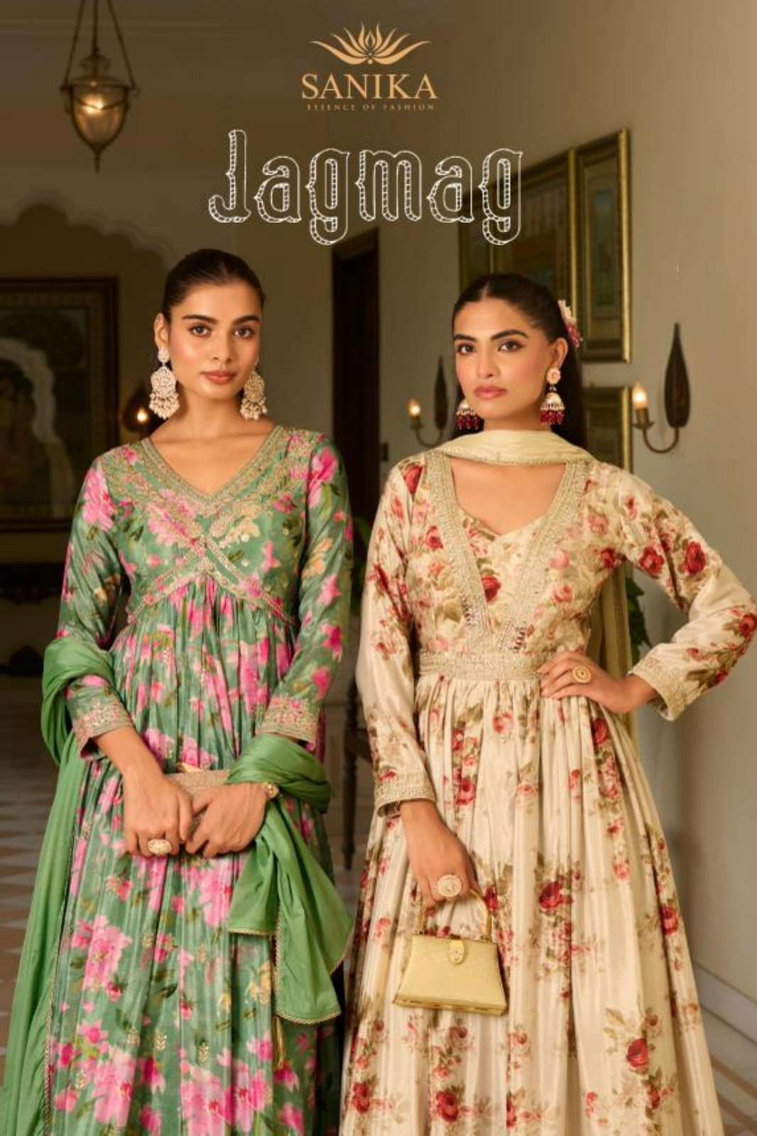 SANIKA FASHION JAGMAG READY TO WEAR PREMIUM REAL CHINON SILK EMBROIDERED SUIT
