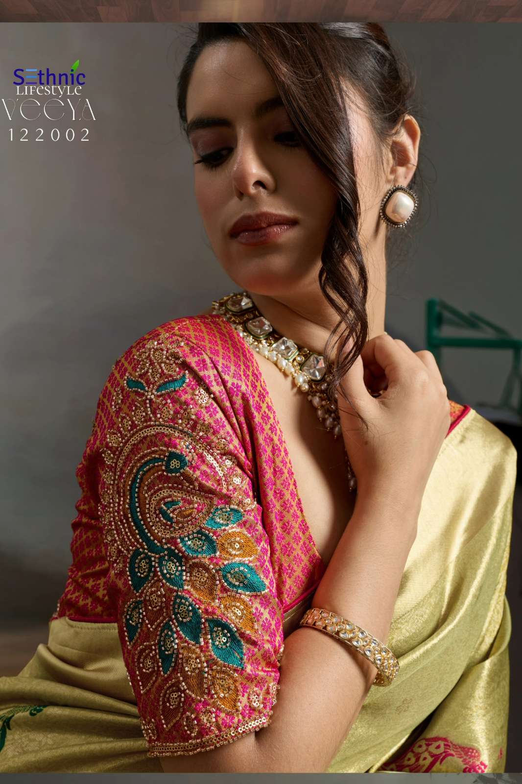 Sethnic Lifestyle Veeya Series 122001 to 122006 Zari and Meenakari woven Banarasi Jacquard Saree Collection