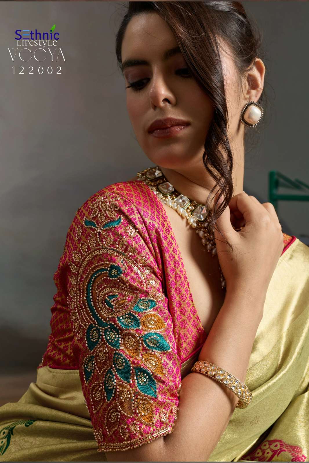 Sethnic Lifestyle Veeya Series 122001 to 122006 Zari and Meenakari woven Banarasi Jacquard Saree Collection