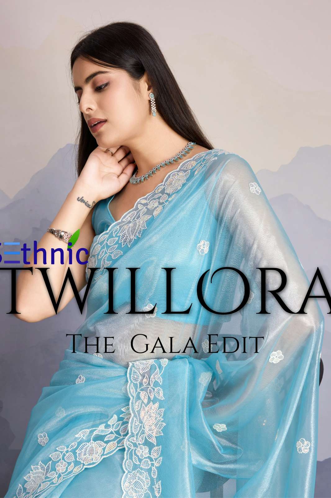 Sethnic LifestyleTWILLORA Gold Tissue Twill Sequins Embroidery Work Saree Collection
