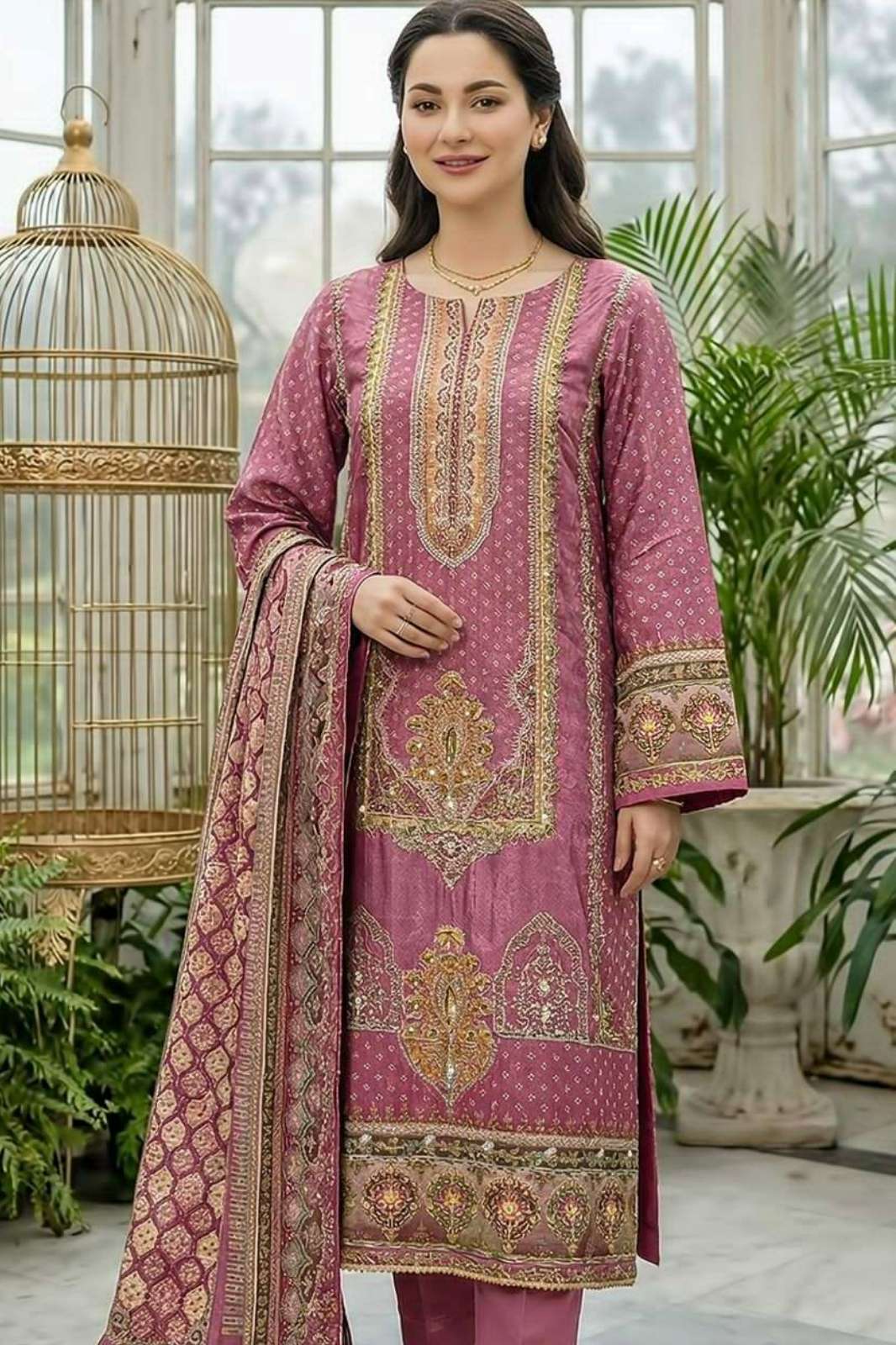 Shree Presents KT 341 Pure viscous Maslin Fabric digital print and hand worked Pakistani suit