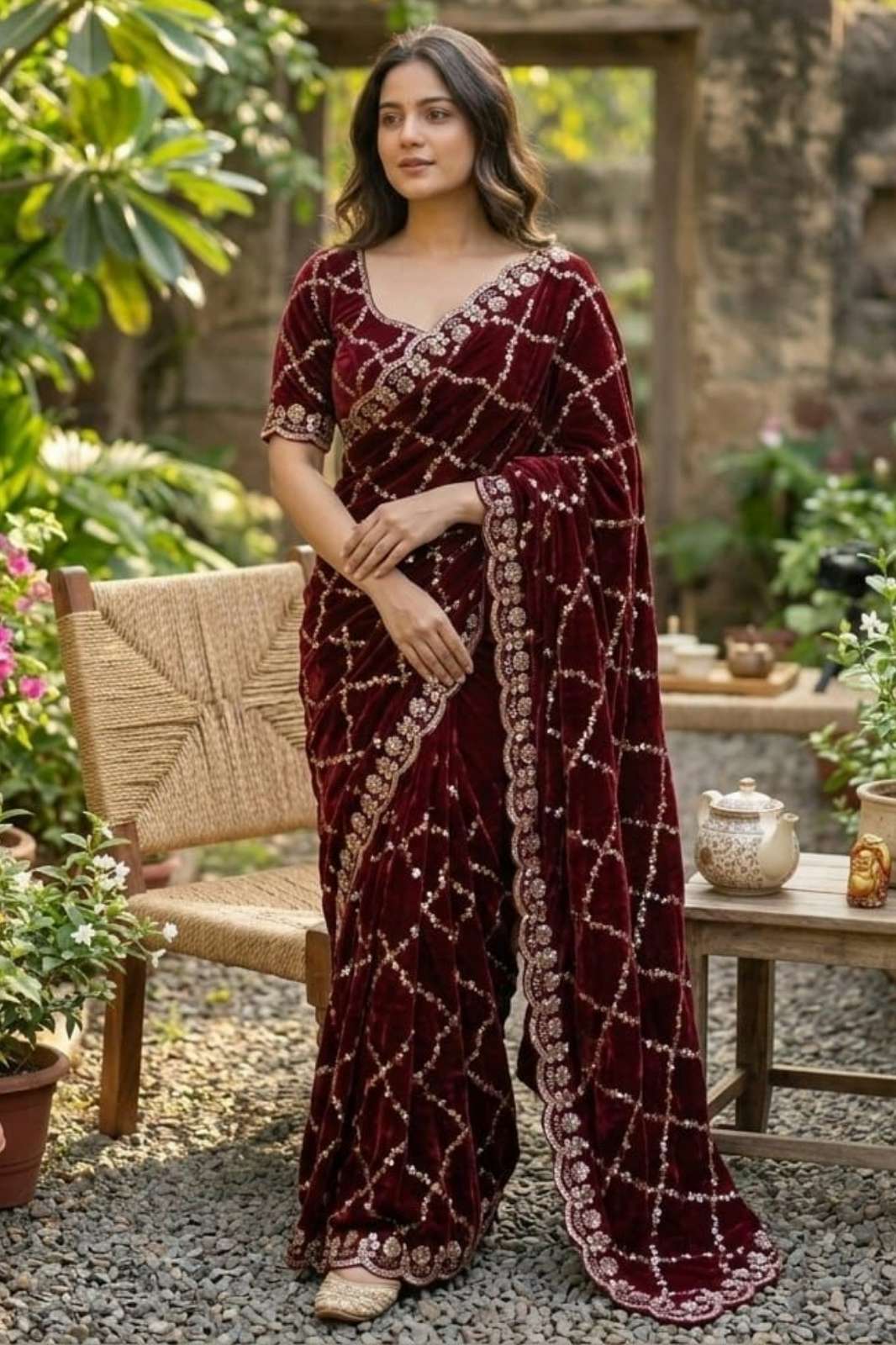 Shri Balaji Emporium 22208 SOFT FANDY SATIN SILK FABRIC SAREE WITH HANDWORK & SEQUENCE WORK 