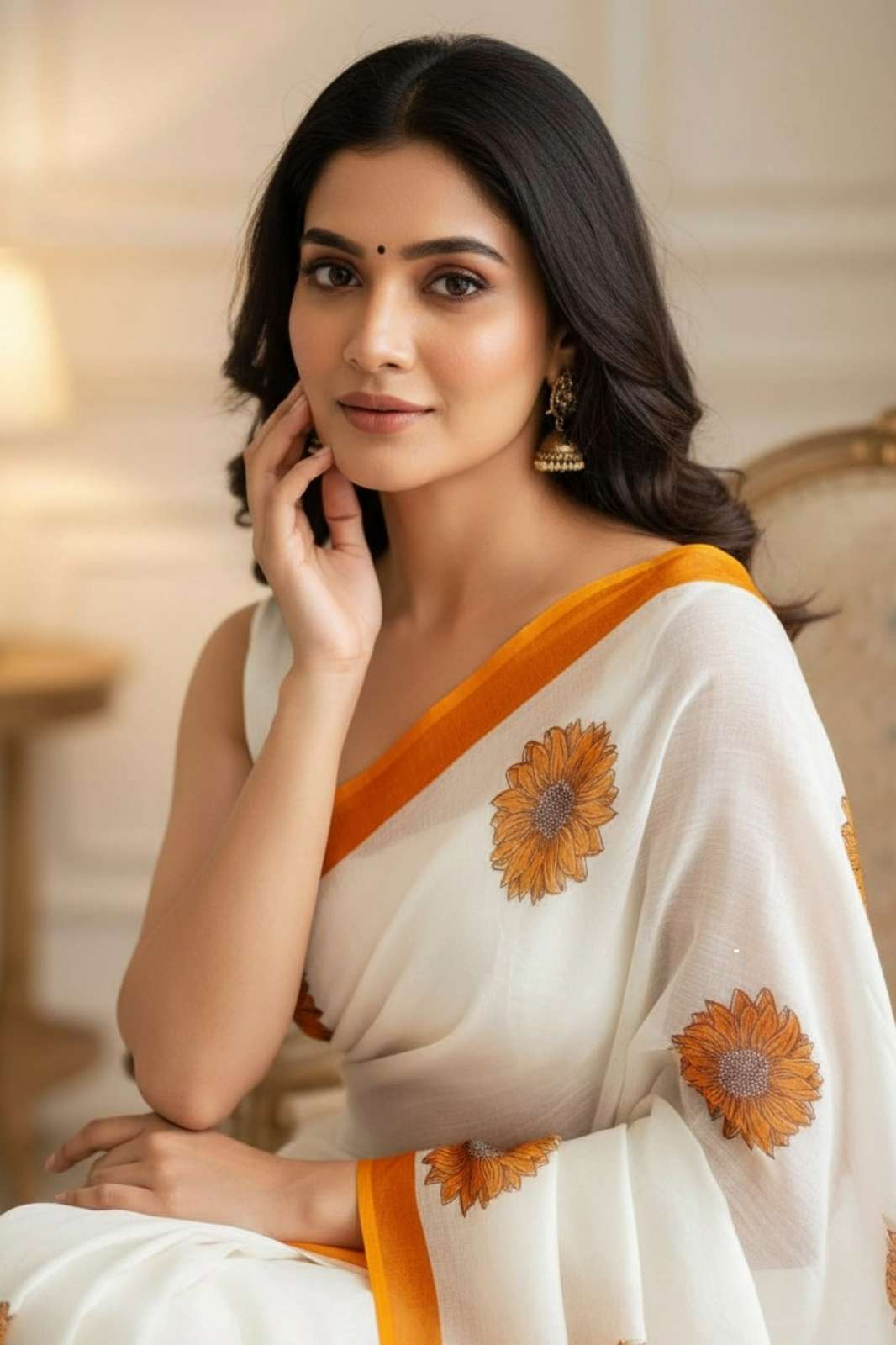 Shri Balaji Emporium 22260 Elegant SOFT LINEN COTTON Off White Linen Floral Printed Saree
