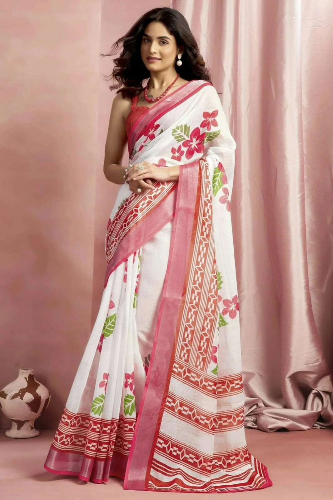 Shri Balaji Emporium 22264 Elegant Premium  Linen Cotton digital print Saree