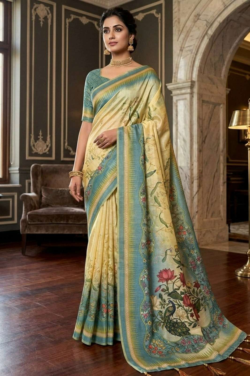 Shri Balaji Emporium 22267 Soft premium Linen fabric Digital Print Saree