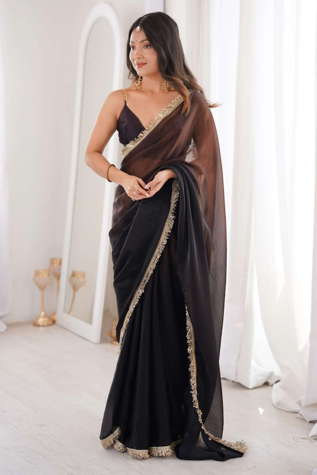 Shri Balaji Emporium 22321 FENDY SATIN SAREE WITH SEQUENCE AND ZARI LACE WORK