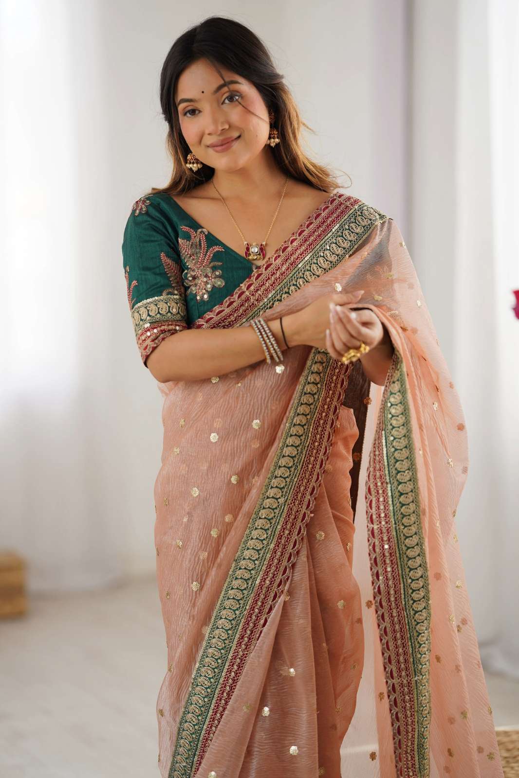 Shri Balaji Emporium 22352 BANARASI CRUSH FABRIC CODING WITH SEQUENCE EMBROIDERY WORK SAREE