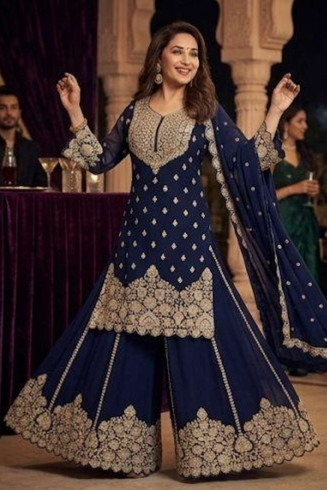 Shri Balaji Emporium 22397 PREMIUM REAL GEROGETTE EMBROIDERED MIRROR WORK PLAZZO SUIT 