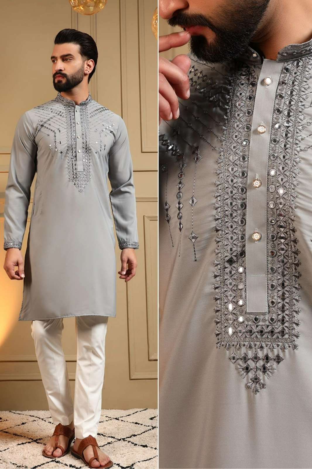 Shri Balaji Emporium 22399 Premium Fabric Heavy embroidery sequence work Mens Kurta