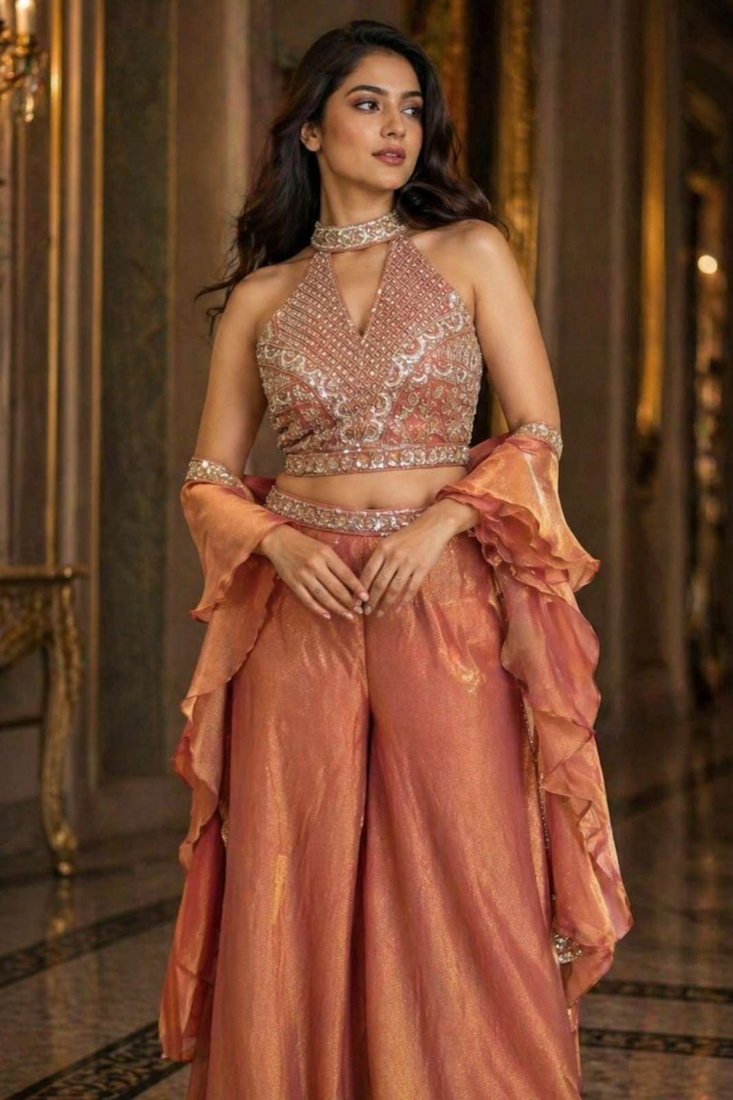 Shri Balaji Emporium 22437 READY TO WEAR NC MOUS FABRIC BEADS WORK PARTY WEAR PLAZZO SUIT 